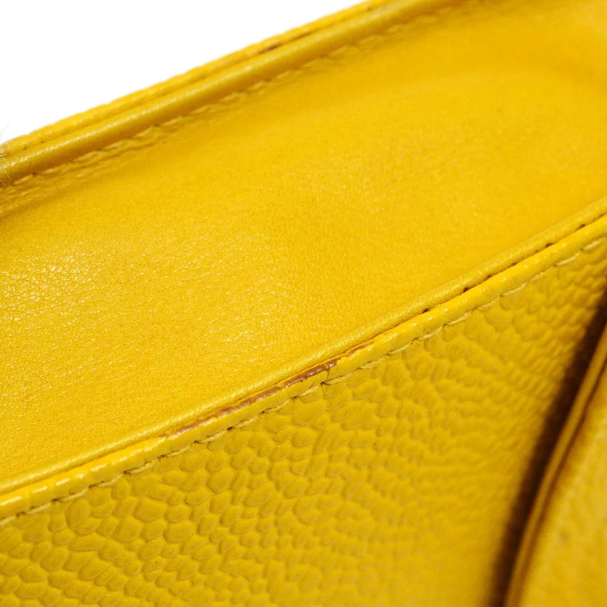 CHANEL 1996-1997 Chain Shoulder Bag Phone Case Yellow Caviar Skin NR14031h