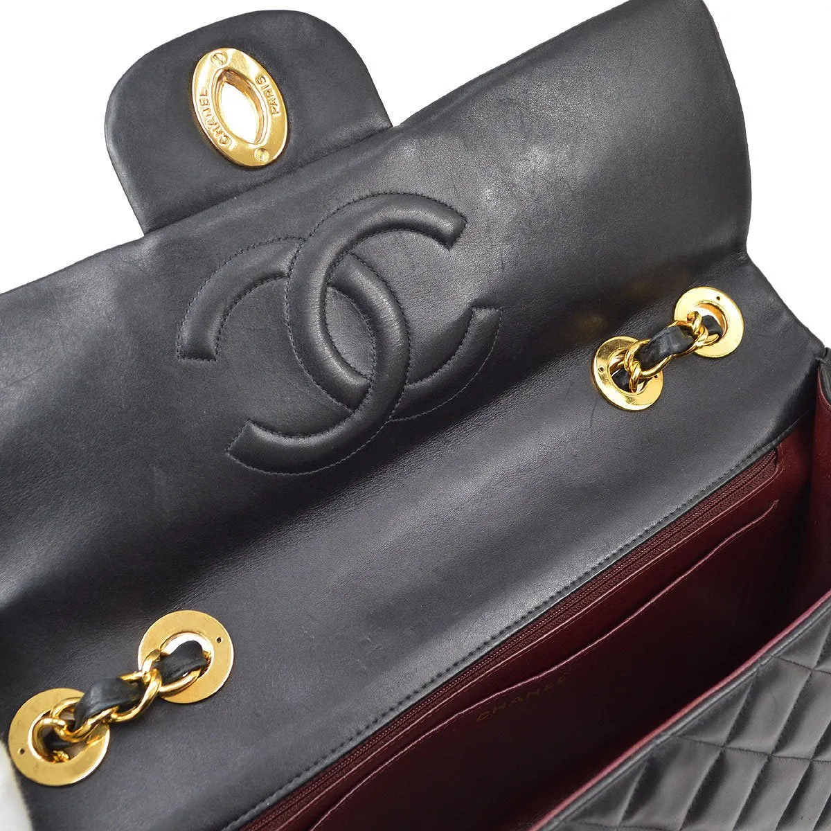 CHANEL Classic Flap Maxi Chain Shoulder Bag Black Lambskin 60155
