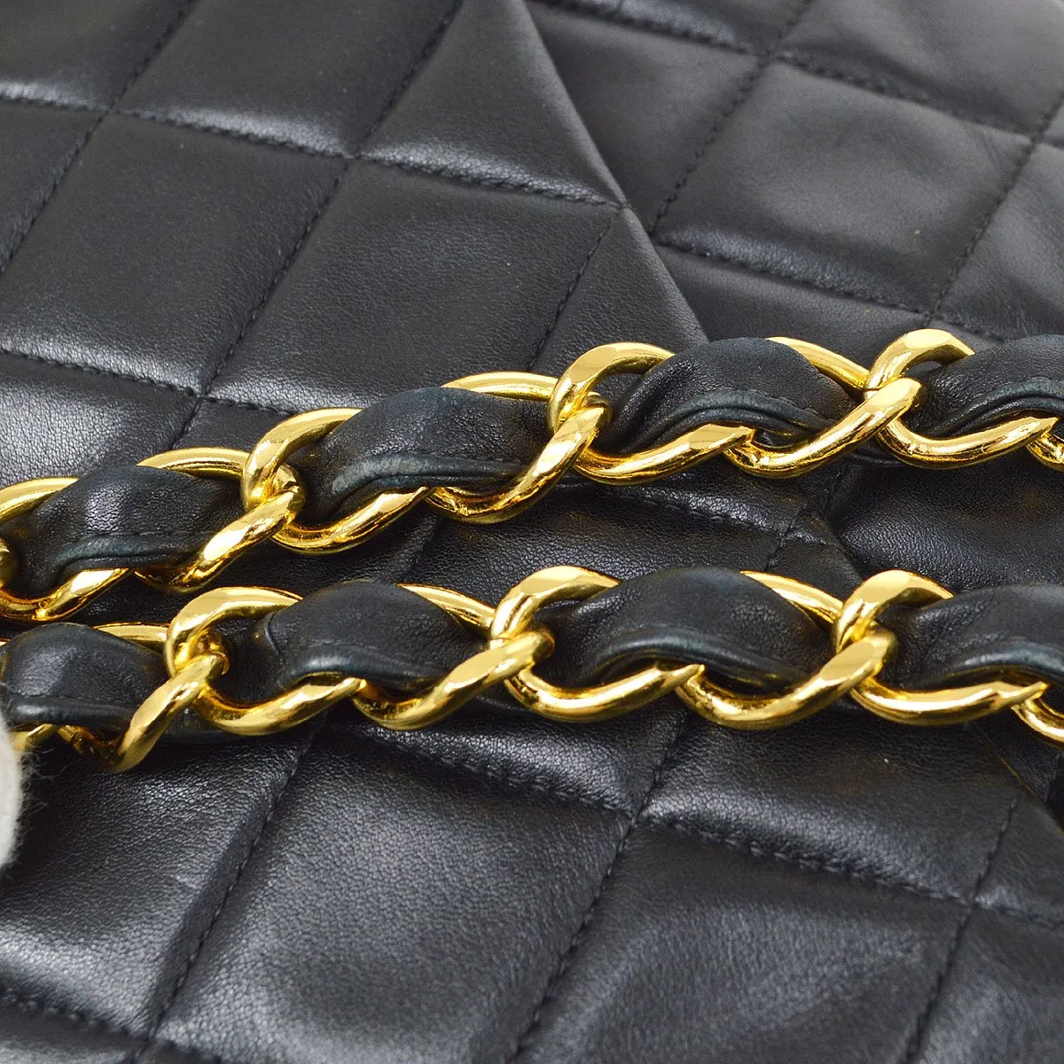 CHANEL Classic Flap Maxi Chain Shoulder Bag Black Lambskin 60155