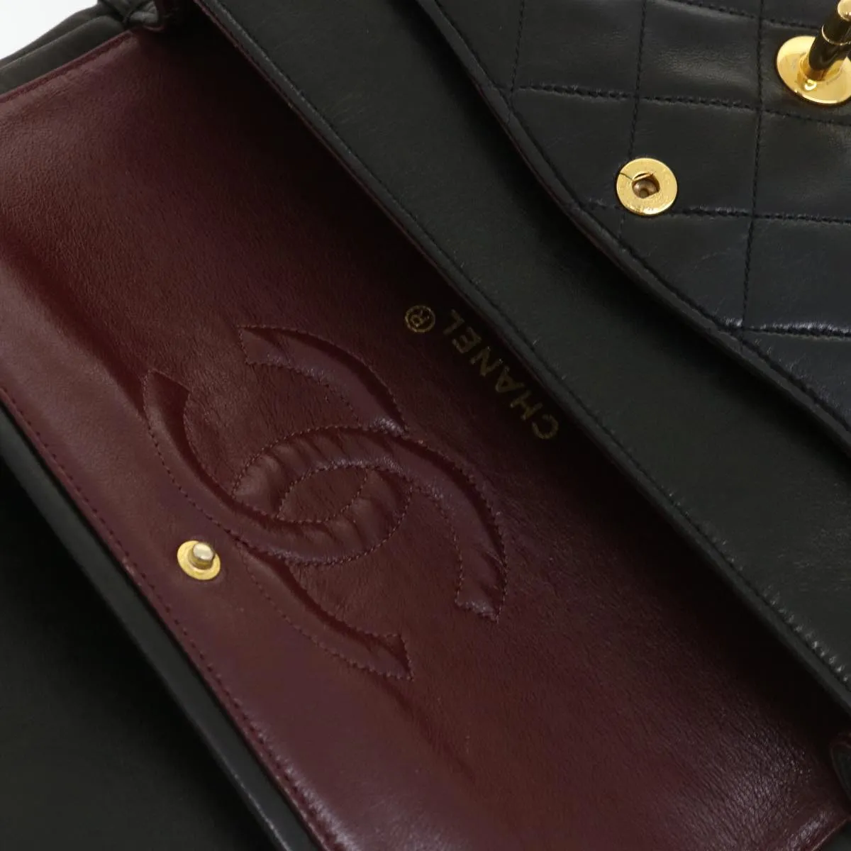 CHANEL Classic Matelasse 25 Chain Flap Shoulder Bag Lamb Skin Black Auth hs649A
