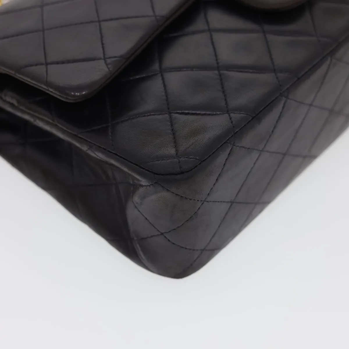 CHANEL Classic Matelasse 25 Chain Flap Shoulder Bag Lamb Skin Black Auth hs649A