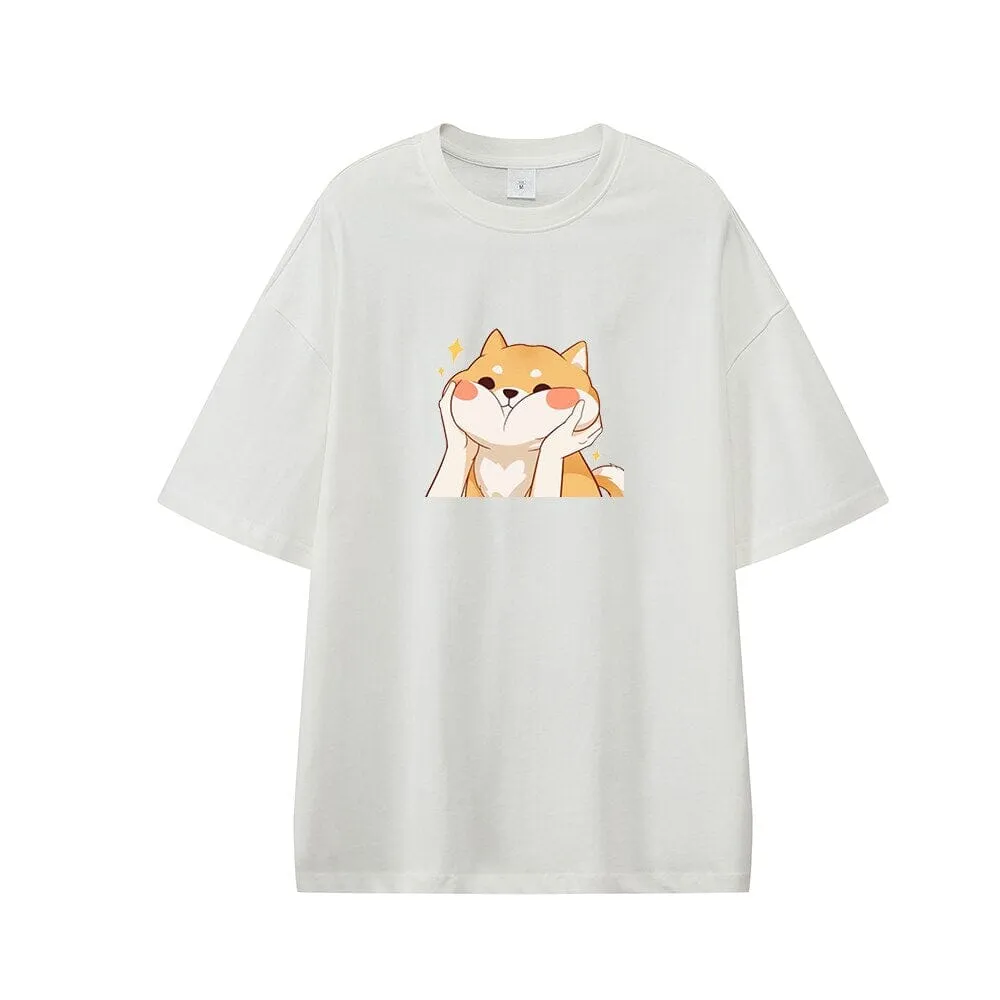 Chubby Shiba Cheeks Oversized Drop Shoulder T-Shirt