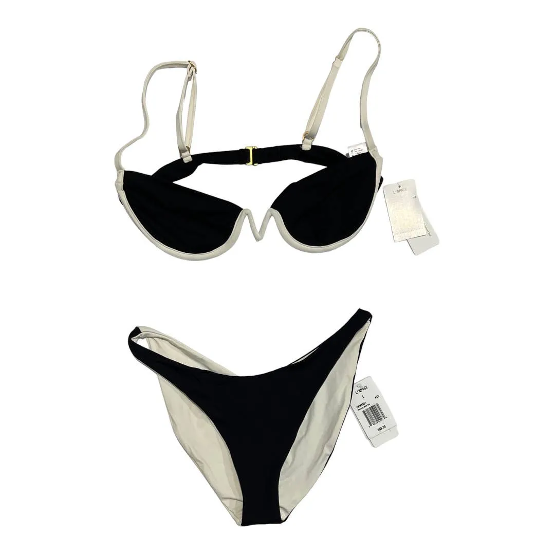 L*SPACE Revolve Set Nico Underwire Bikini Top Mercury Bottom L New Black White