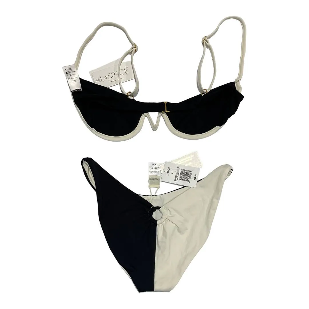 L*SPACE Revolve Set Nico Underwire Bikini Top Mercury Bottom L New Black White