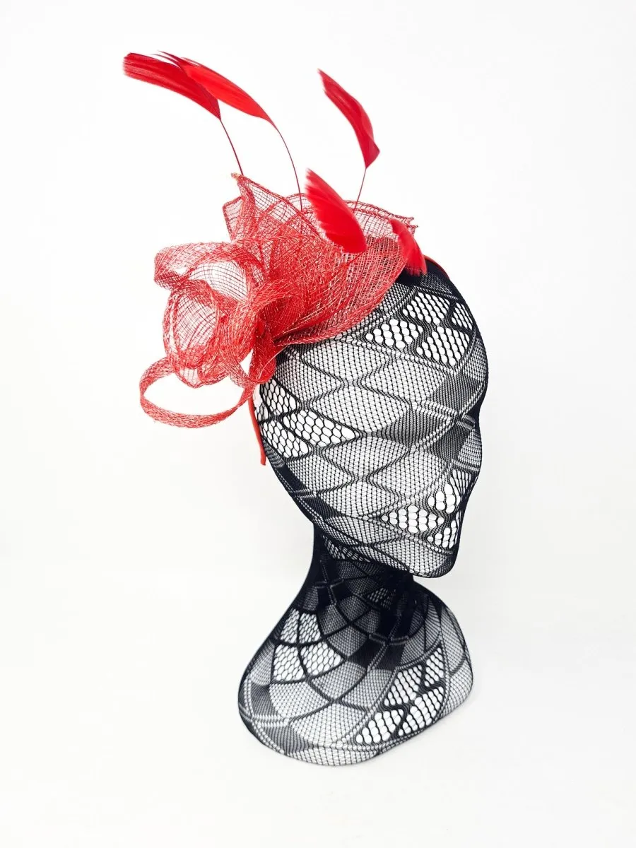 Metallic Red Feather Hairband Fascinator