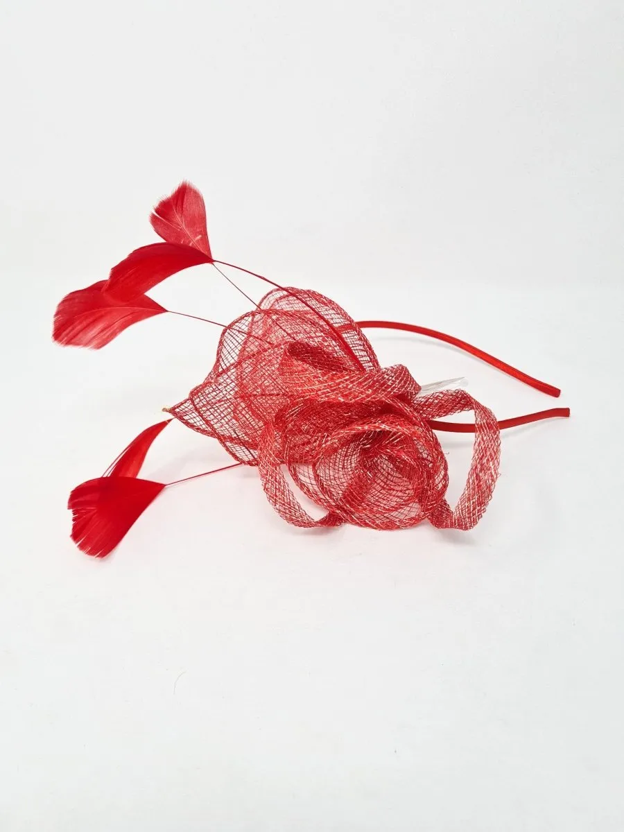 Metallic Red Feather Hairband Fascinator