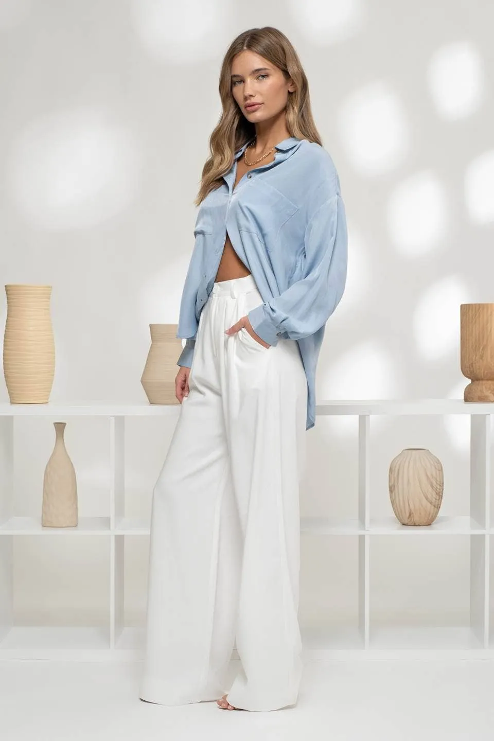 OVERSIZED BUTTON DOWN LONG SLEEVE SHIRT