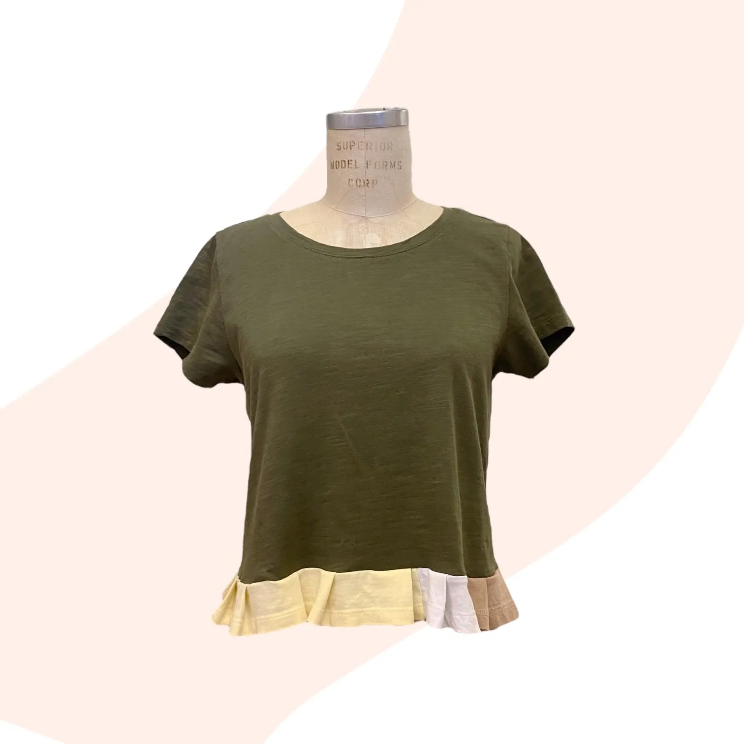 Patchwork Top #19 - Army Green / Warm Tones - Size XS