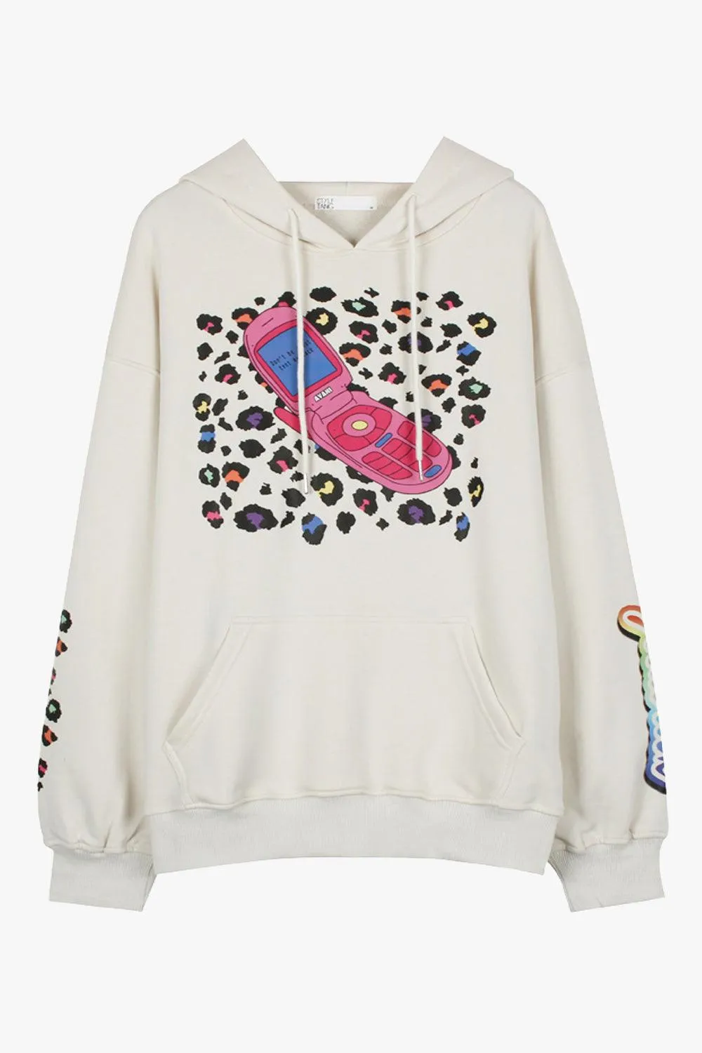 Retro Phone Leopard Beige Hoodie