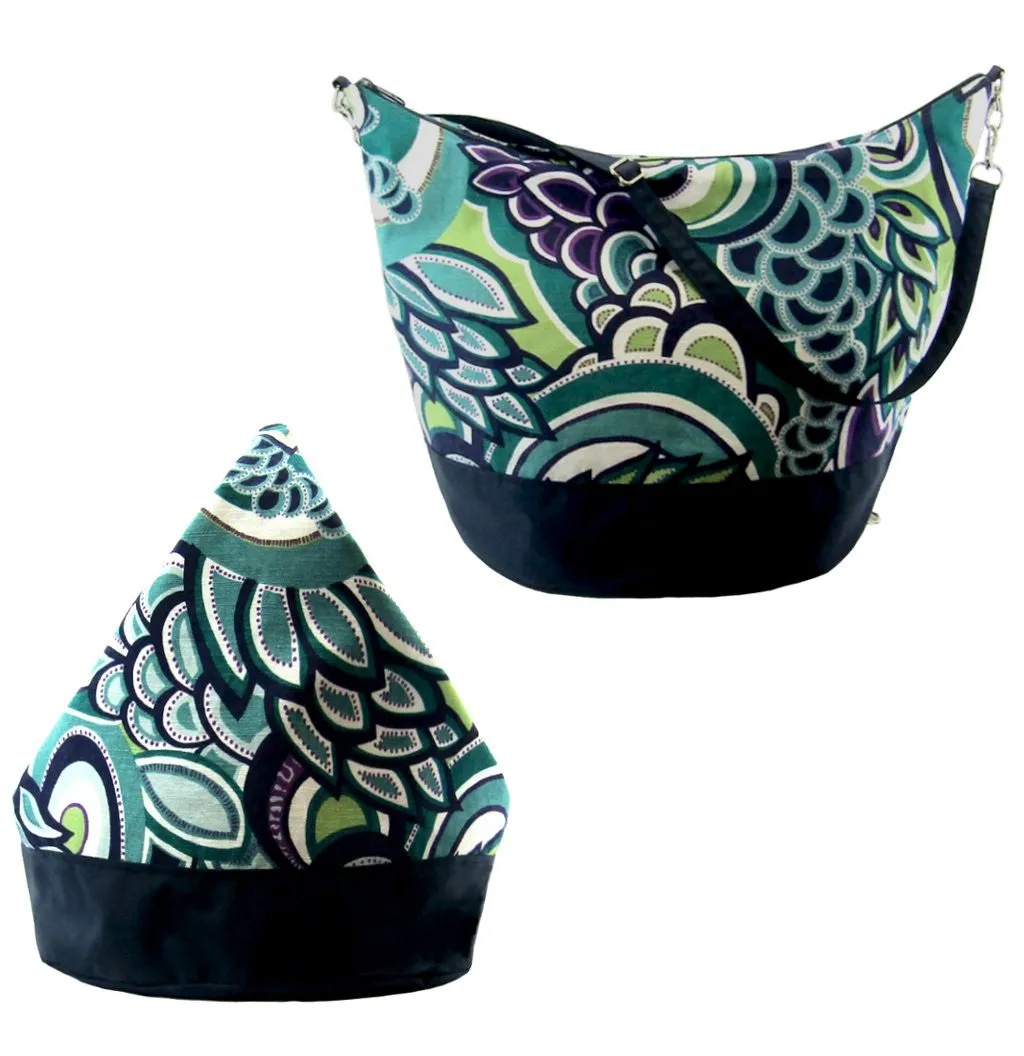 Swirled Paisley in Teal | Navy Nylon | Convertible Backpack Purse