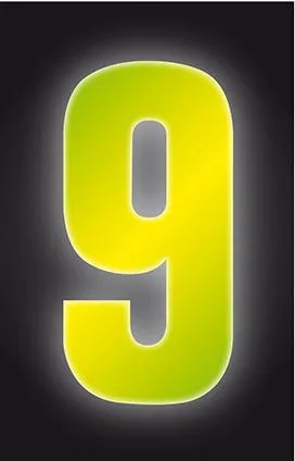 Wheelie Bin Sticker Yellow High Visibility Reflective - Number 9