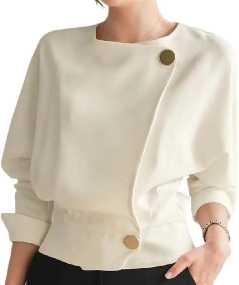 Women's White Shirt O-Neck Long Sleeve Top    S4372716